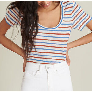 Veronica Beard 'Benji' Blue Striped Scoop Neck Short Sleeve Tee Size M